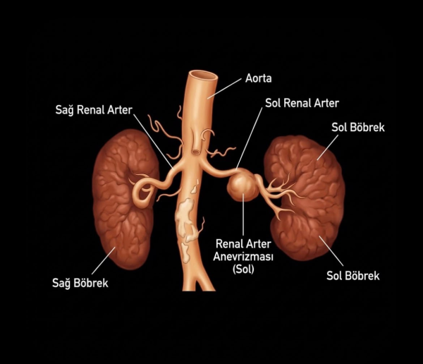 Renal arter anevrizması ve böbrek anatomisi şeması